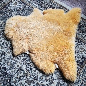 Real Sheep Skin Fur Yellow Rug Throw